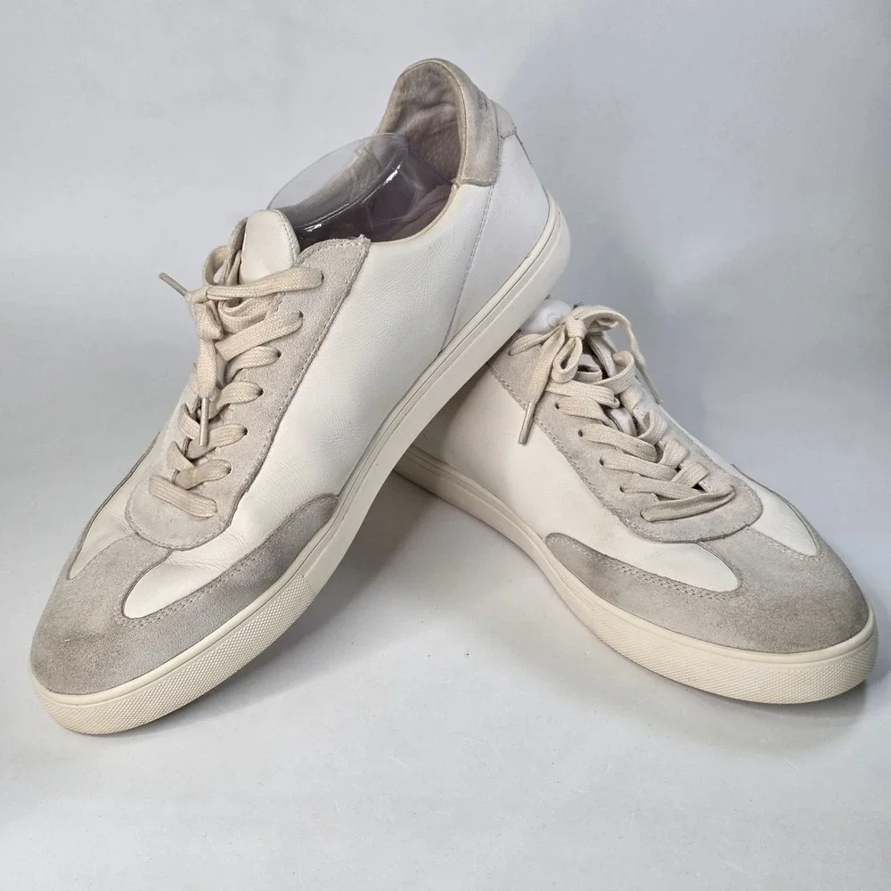 Clae Los Angeles Men's 14 Leather Suede Low Top Sneakers White Cream Shoes 48 EU